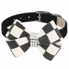 Susan Lanci Designs Windsor Check Nouveau Bow Collar (Color: Black, size: medium)