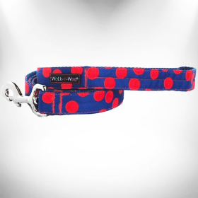 Polka Dot Dog Leads (Color: Red Dot on Blue, size: REGULAR Lead 1" width- 5' length)