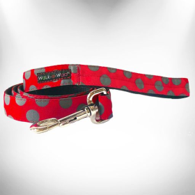 Polka Dot Dog Leads (Color: Grey Dot on Red, size: REGULAR Lead 1" width- 5' length)