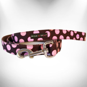 Polka Dot Dog Leads (Color: Pink Dot on Brown, size: THIN Lead 5/8" width- 5' length)