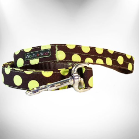 Polka Dot Dog Leads (Color: Green Dot on Brown, size: THIN Lead 5/8" width- 5' length)