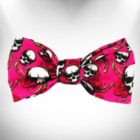 Tattoo Dog Bow Tie (Color: Pink Skulls n' Roses)