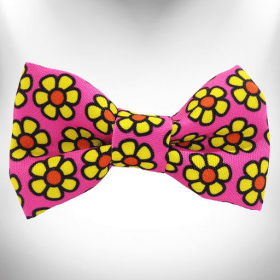 Flower Dog Bow Tie (Color: Yellow Daisies on Pink)