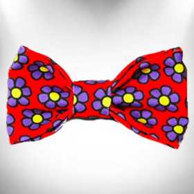 Flower Dog Bow Tie (Color: Purple Daisies on Red)