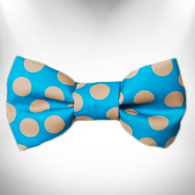 Polka Dot Dog - Tan Dots Bow Tie (Color: Tan Dots on Turquoise)