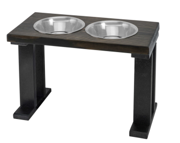 Farmhouse 2 Bowl Elevated Regular Feeder (Color: Black/Ebony, size: 16 Inch)