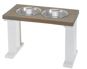 Farmhouse 2 Bowl Elevated Regular Feeder (Color: White/Gray, size: 16 Inch)