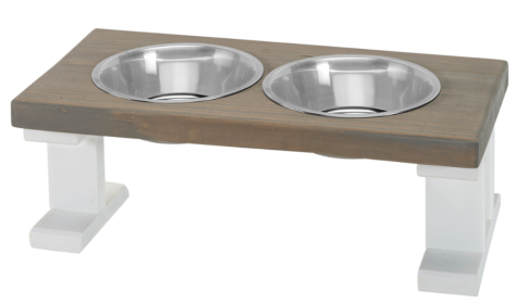 Farmhouse 2 Bowl Elevated Regular Feeder (Color: White/Gray, size: 8 Inch)