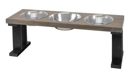 Farmhouse 3 Bowl Elevated Regular Feeder (Color: Black/Gray, size: 12 Inch)