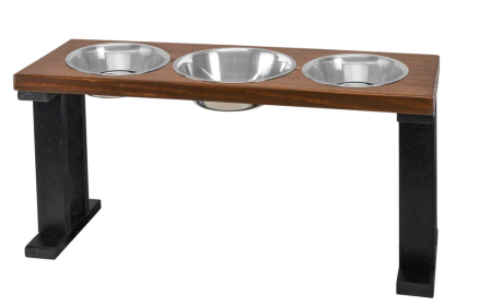 Farmhouse 3 Bowl Elevated Regular Feeder (Color: Black/Chestnut, size: 16 Inch)