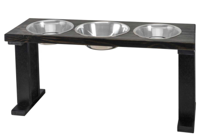 Farmhouse 3 Bowl Elevated Regular Feeder (Color: Black/Ebony, size: 16 Inch)