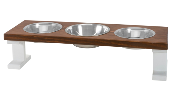 Farmhouse 3 Bowl Elevated Regular Feeder (Color: White/Chestnut, size: 8 Inch)