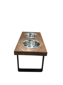 Metal dog bowl feeder (Color: Chestnut, size: 14")