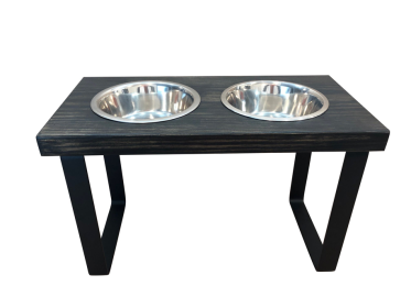 Metal dog bowl feeder (Color: Ebony, size: 14")